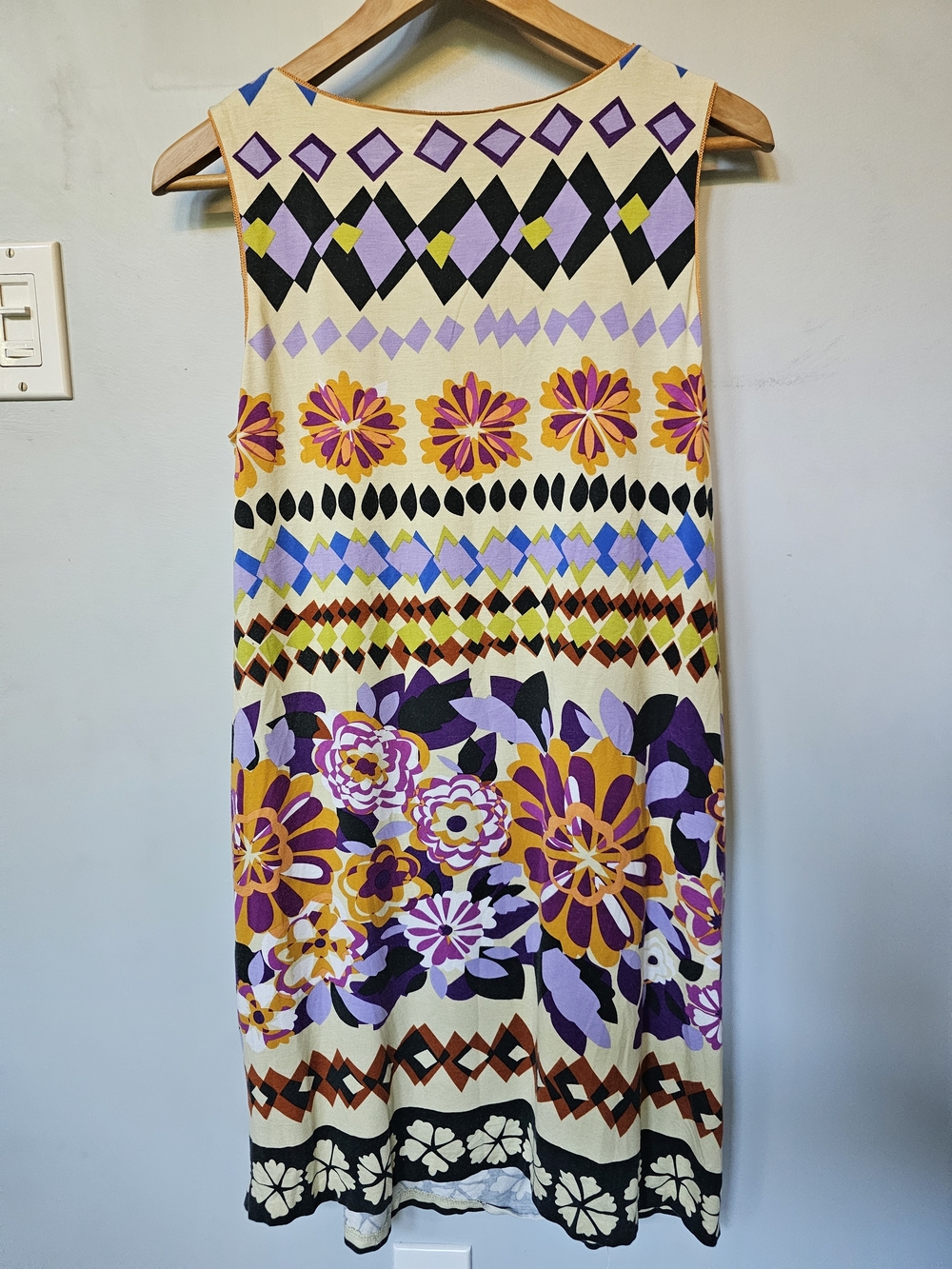 ECI New York Bold Retro Floral Geo Print Shift Dress Size 8 Sleeveless Lined Puc - Picture 2 of 3